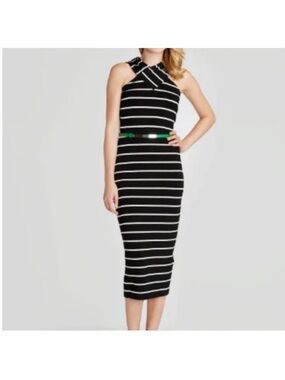 Ted Baker London Canna Crossover Midi Dress Black and White Stripe Size 4